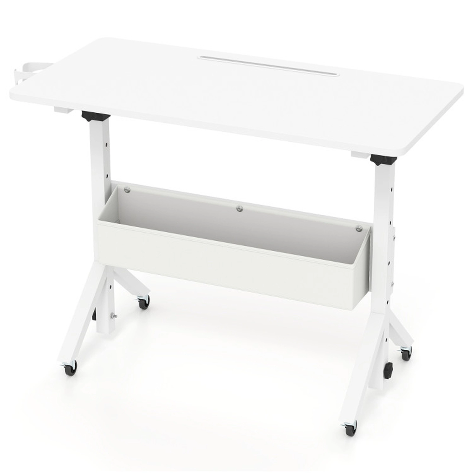 SUGIFT White 6 Height Settings Cup Holder and Storage Basket Mobile Standing Desk