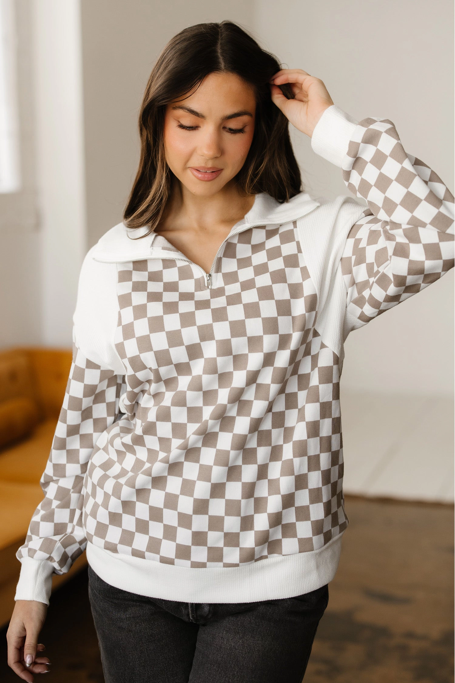 Threaded Pear Women's Rosalia Ribbed Patchwork Loose Sweatshirt