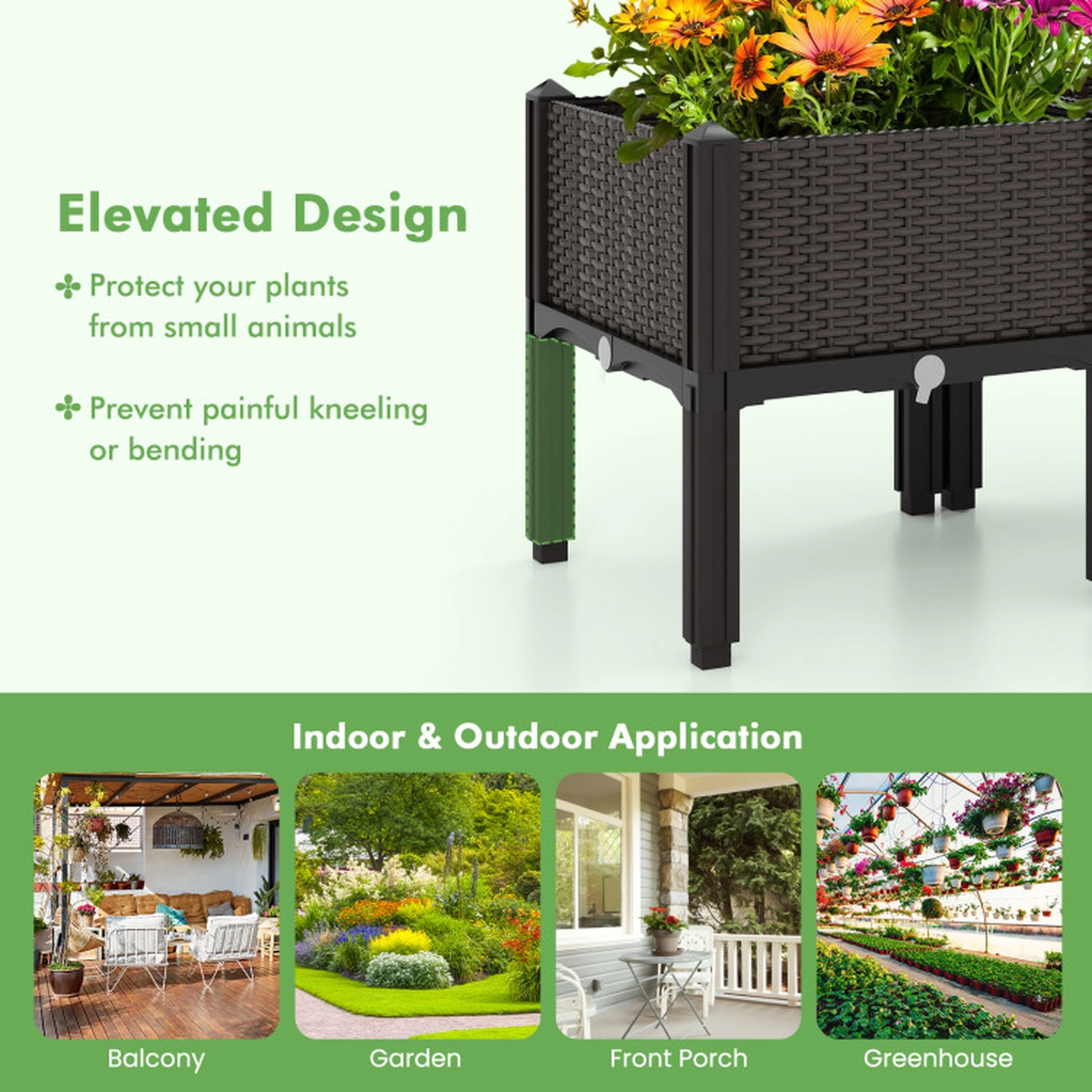 SUGIFT 2-Set Elevated Plastic Raised Garden Bed Planter Kit with Self-Watering System Brown