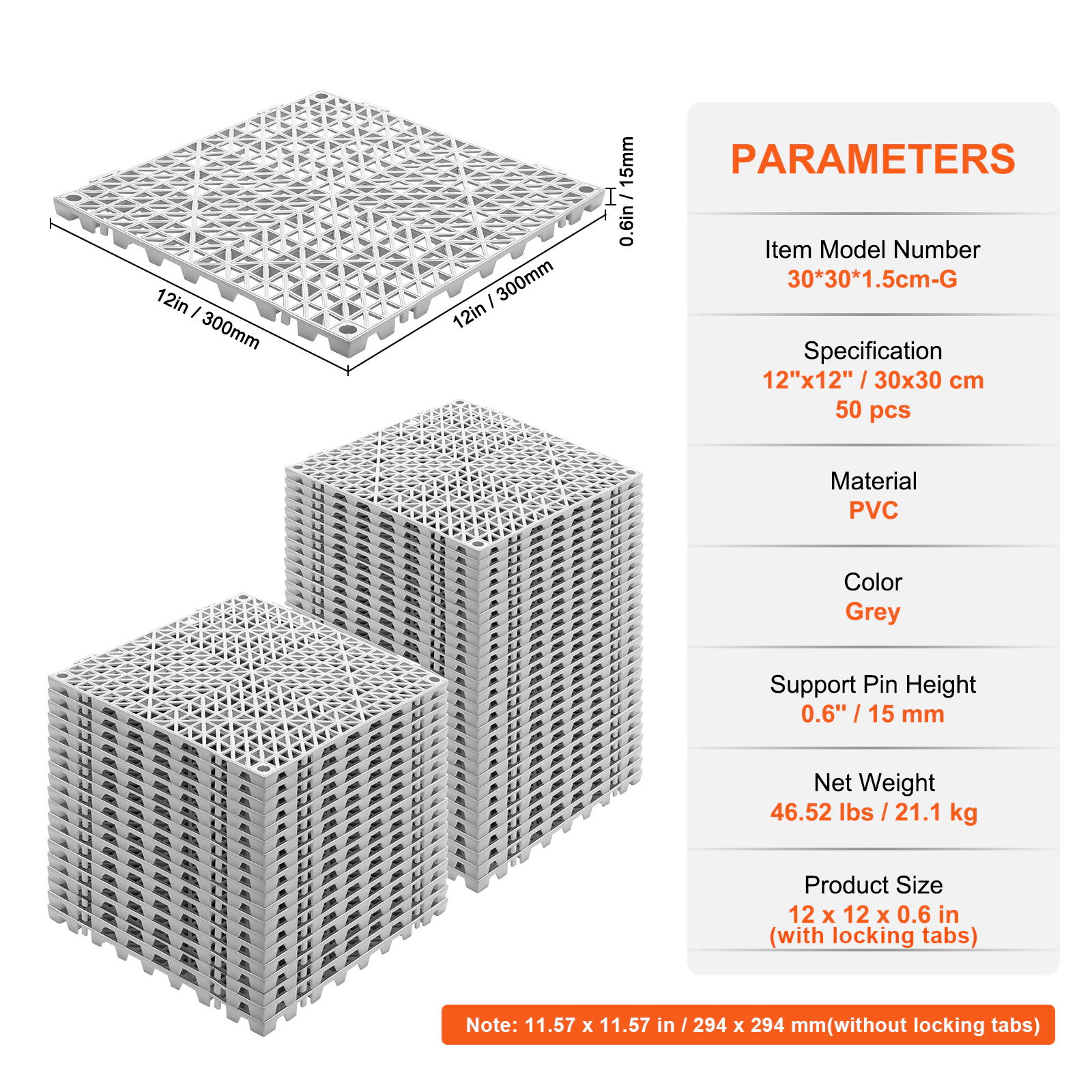 HONGGE Interlocking Tile Drainage Tiles 12" x 12" Splicing Soft PVC Interlocking Drainage Floor Tiles Non-Slip Drainage