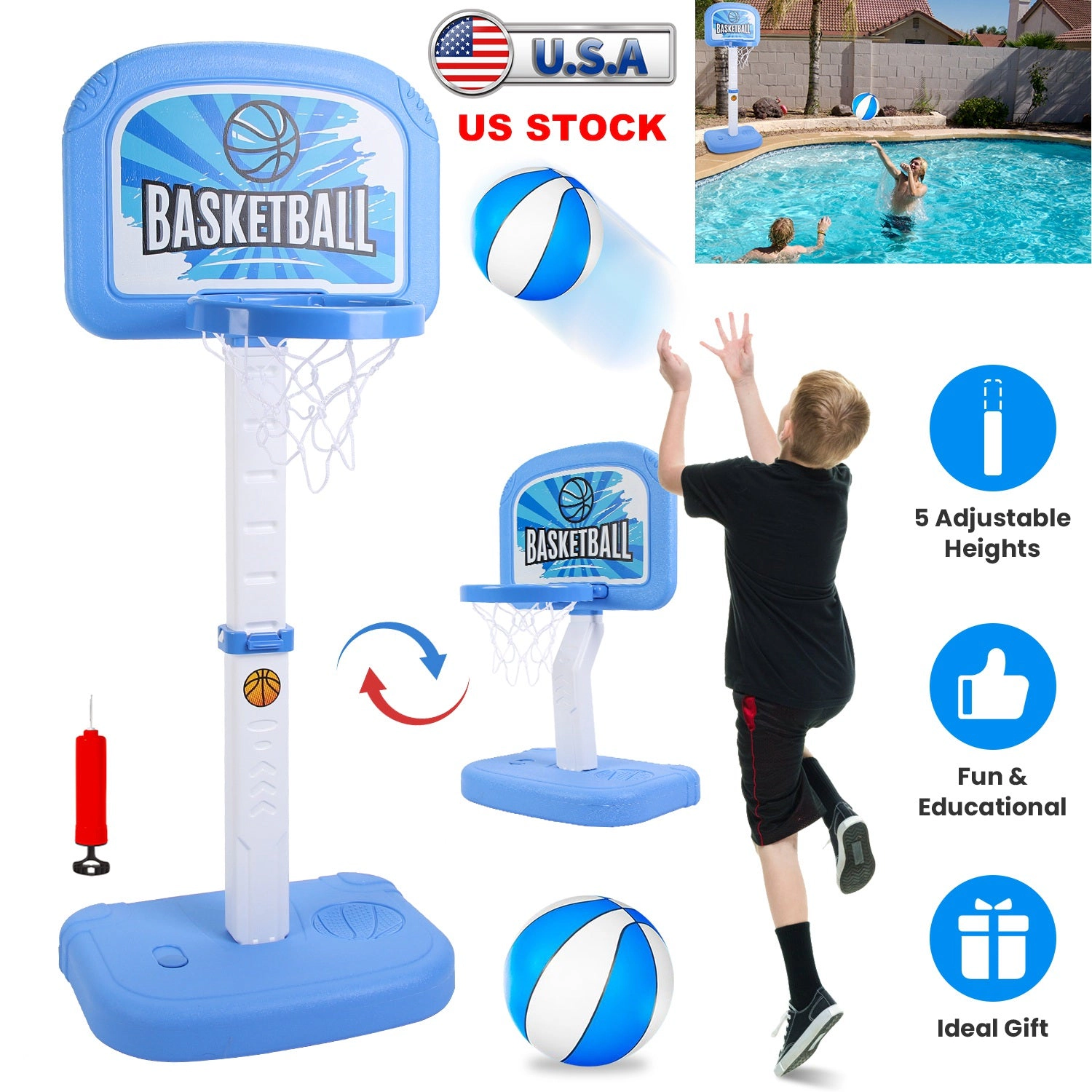 GBruno 2-in-1 Adjustable Poolside Basketball Set