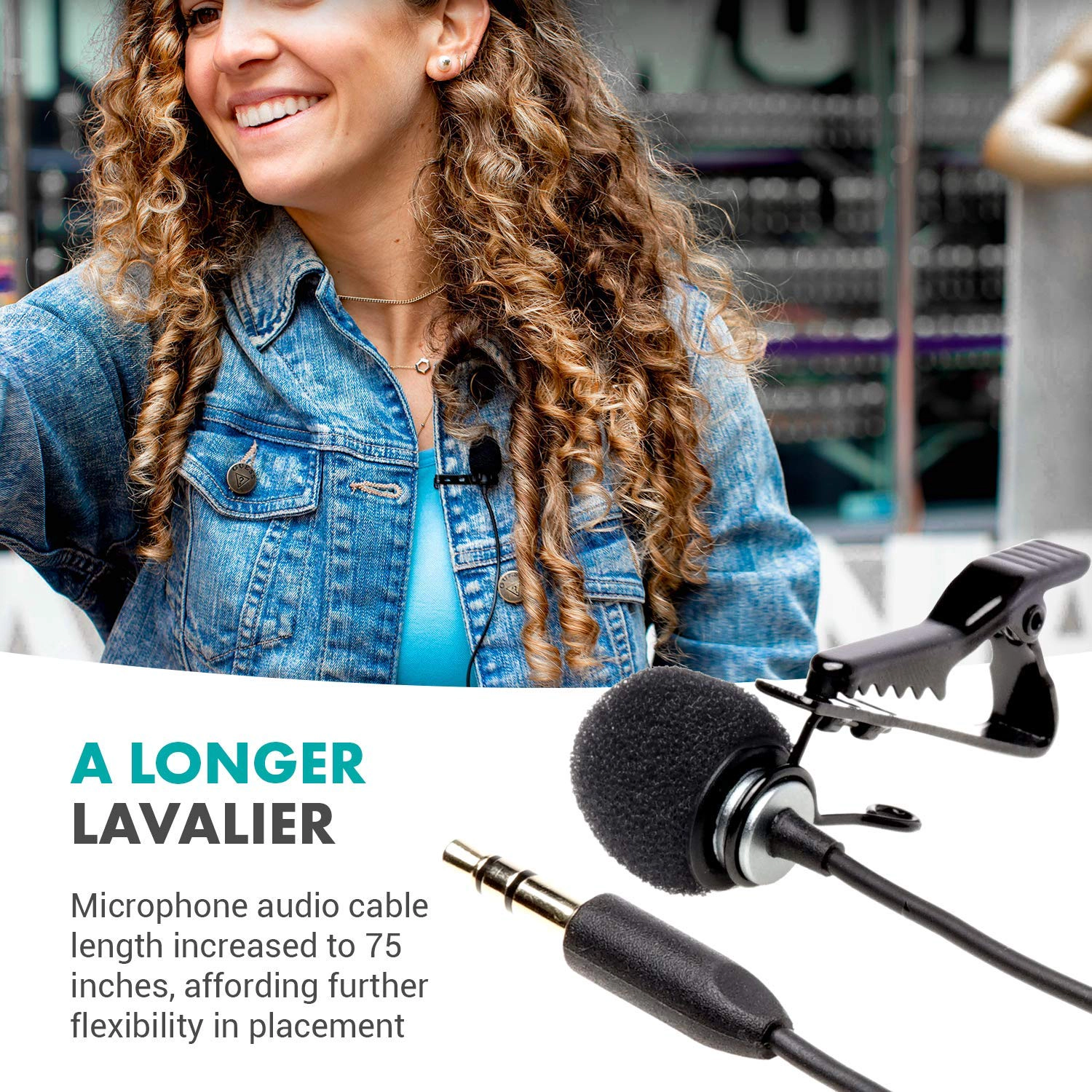 Movo WMX-LAV Lavalier Microphone for The WMX-1, WMX-7, WMX-20 and Edge Wireless Systems - Lav Mic with 75" 3.5 TRS