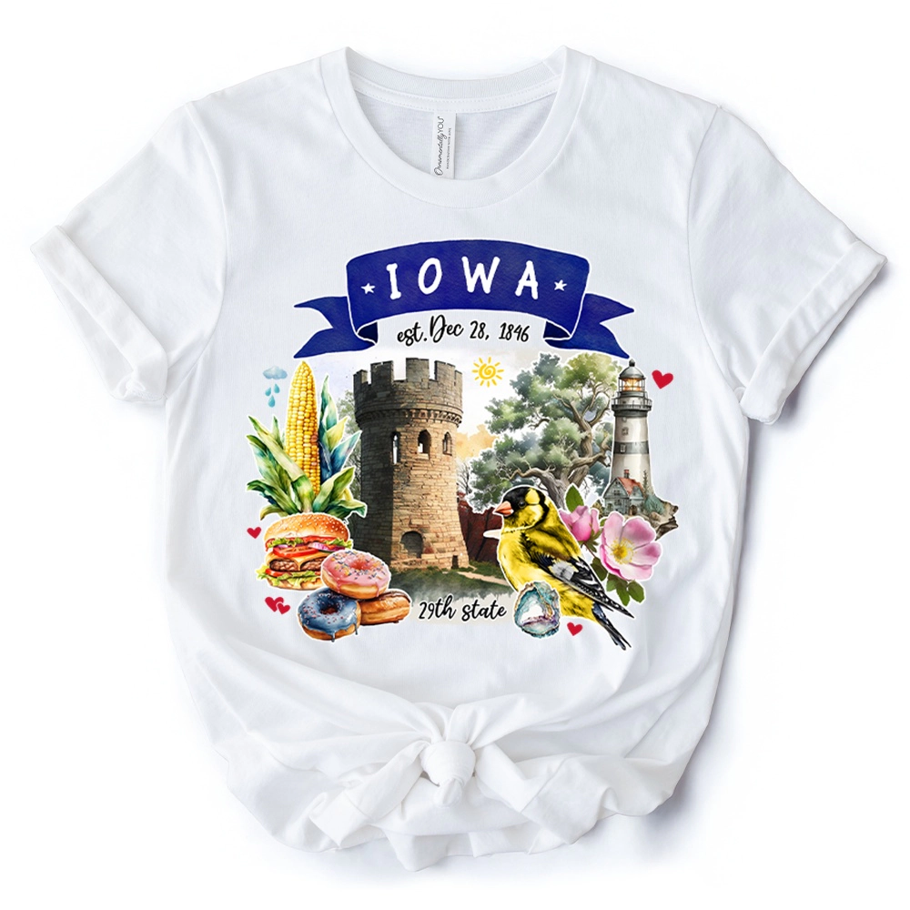 OrnamentallyYou Unisex Artistic Iowa State Themes And Landmarks T-Shirt