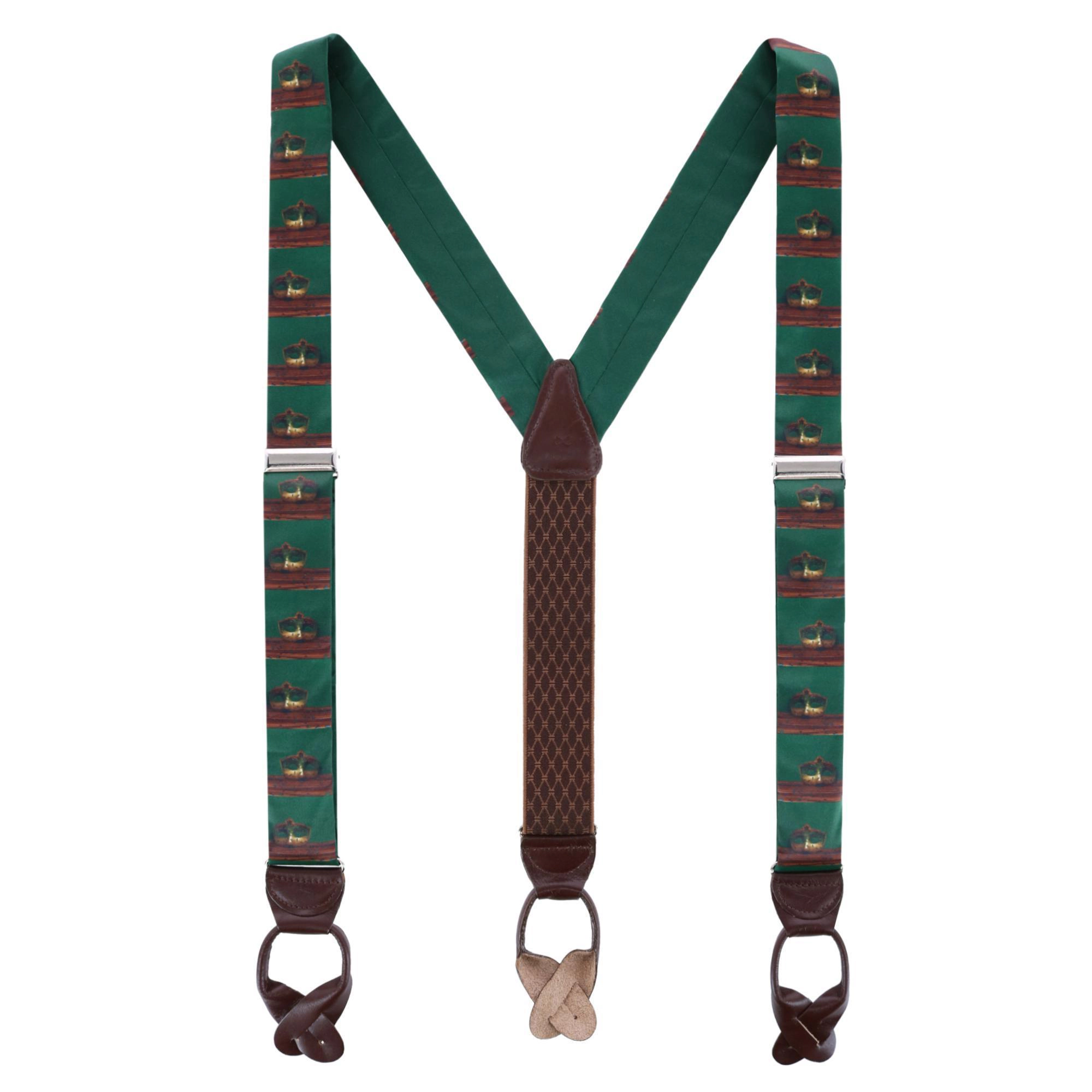 Trafalgar Men's Secret Identity Mardi Gras Mask Silk Button End Suspenders