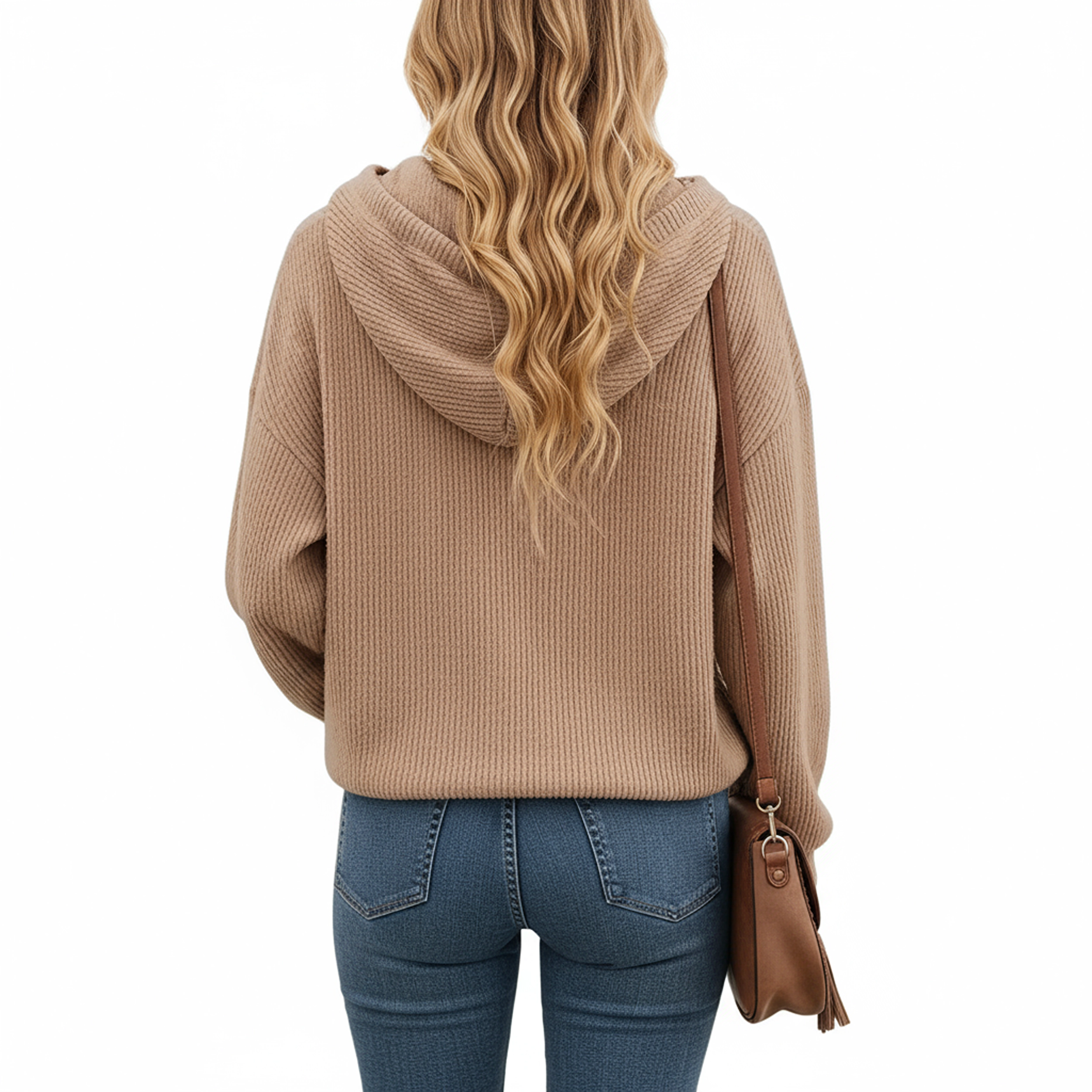 Anna-Kaci Women's Ribbed Knit Long Sleeve Hoodie Top with Button Front Placket