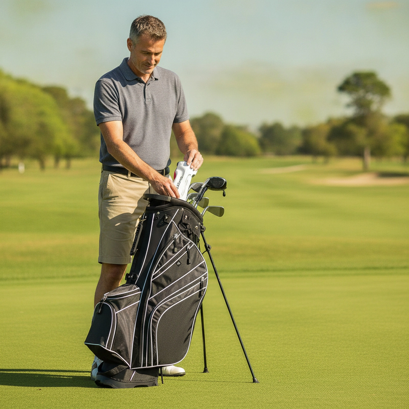 Golf Carry Stand Bag 6-Way Top 8 Pockets Self-Deploying Legs Padded Straps 32.5-in Black Lightweight Golf Bag