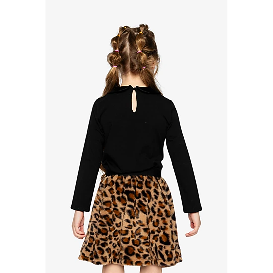 Deux par Deux Girls Elastic Waist A-Line Leopard Print Faux Fur Skirt