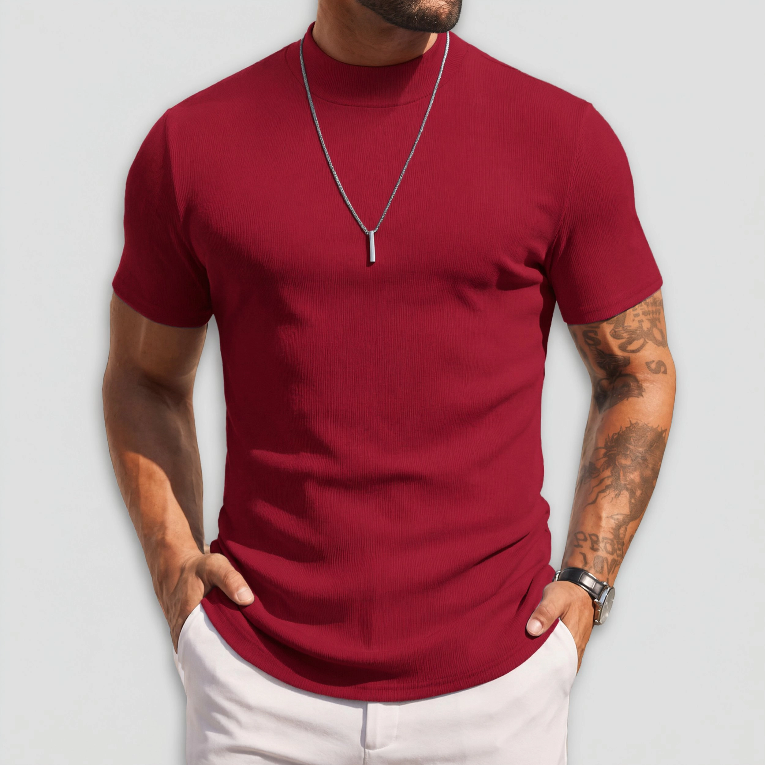 COOFANDY Men's Slim Fit Short Sleeve Mock Neck T-Shirt