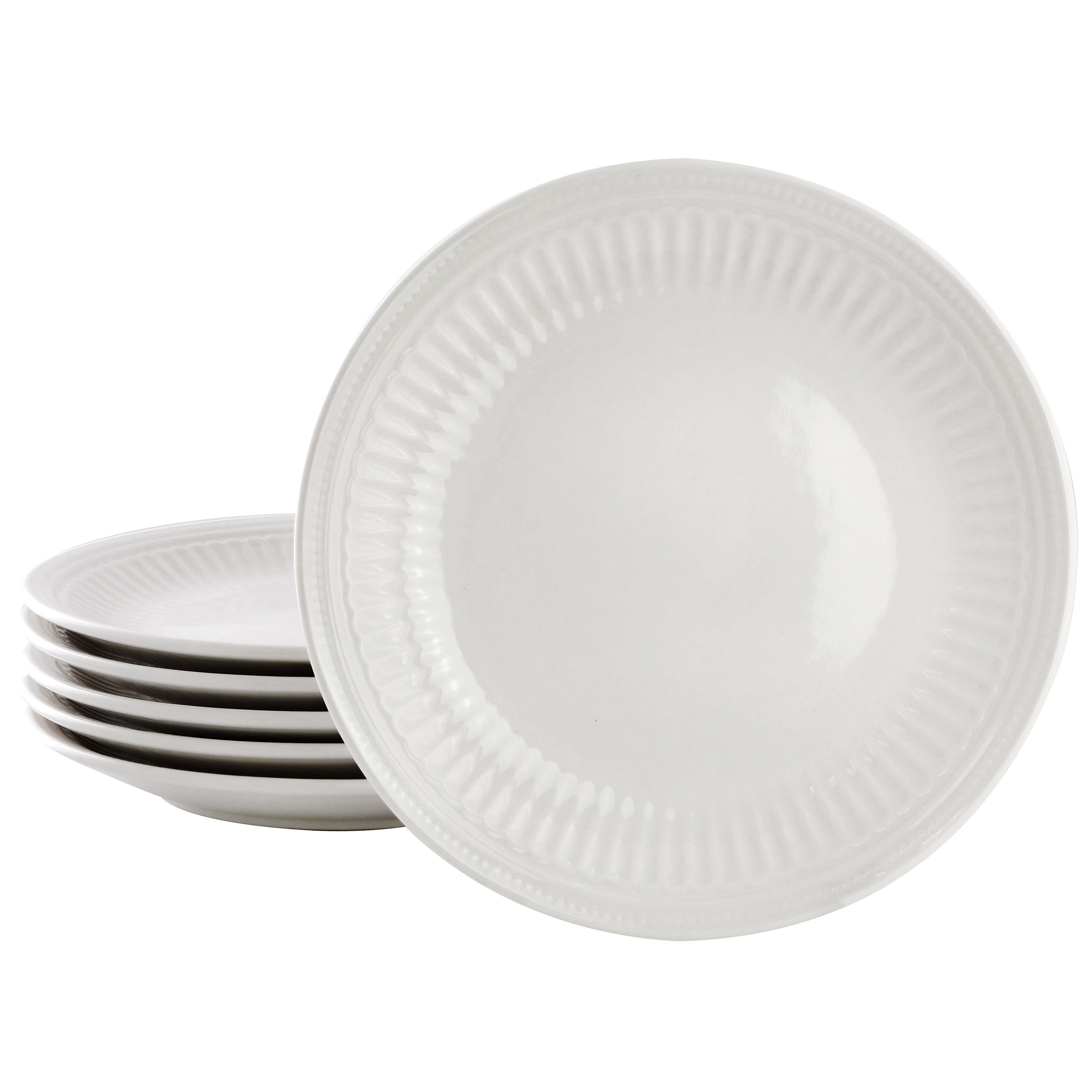 Elama Hansel 6 Piece Embossed Arch Stoneware Salad Plate Set in White