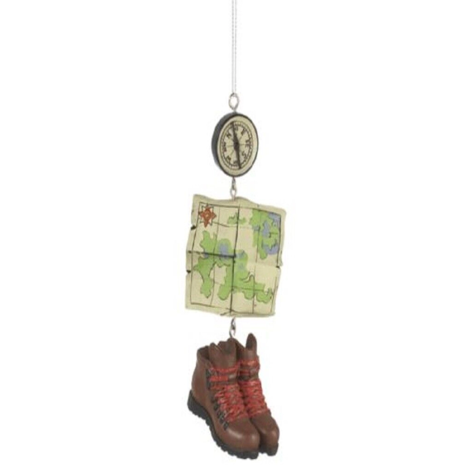 Ganz Hiking Compass Boots and Map Christmas Tree Ornament 4.75 inch
