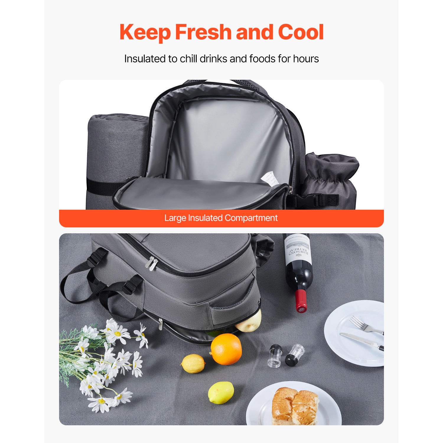 HONGGE Picnic Backpack Beach Bag for with Insulated Cooler Compartment Detachable Bottle/Wine Holder