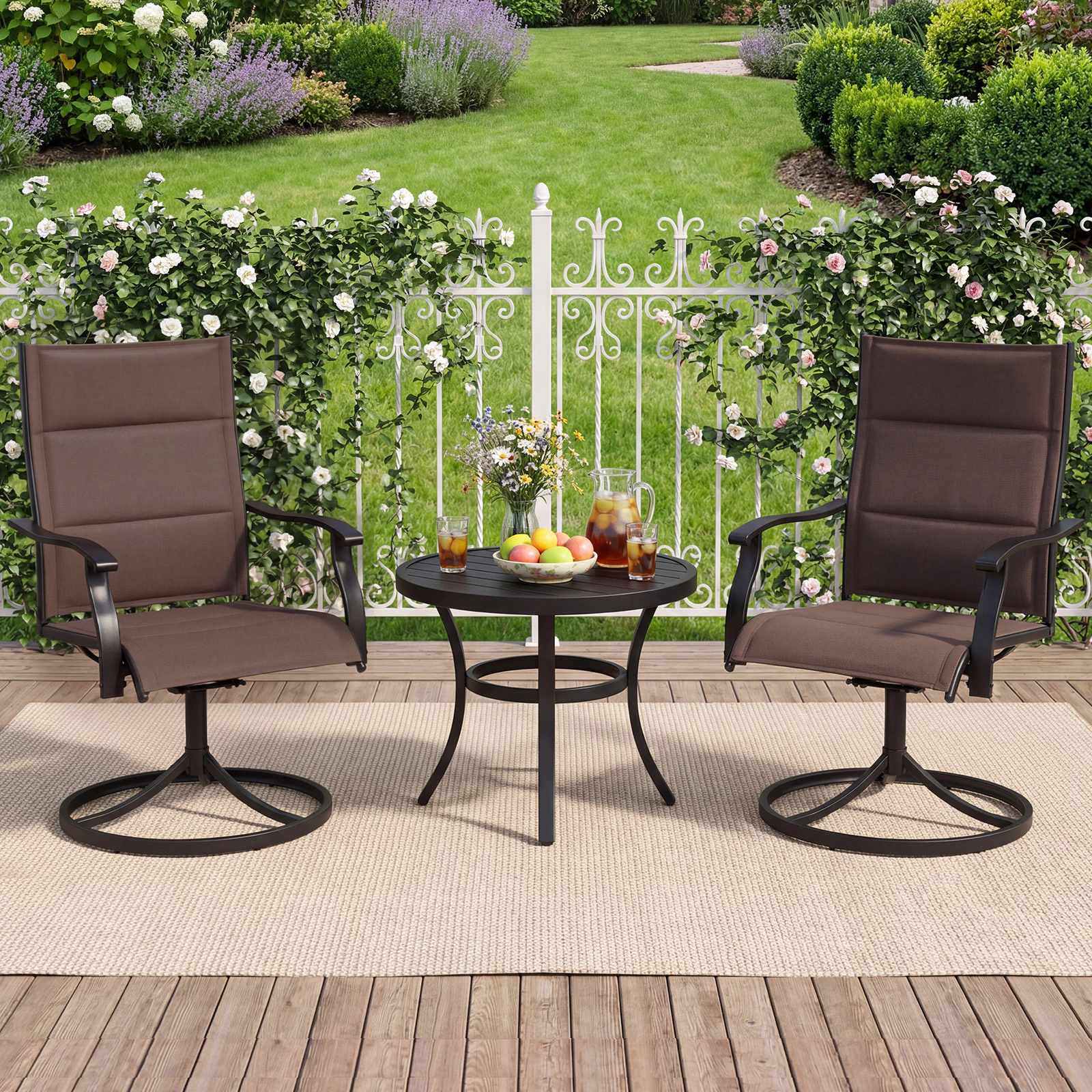 LJG Padded Patio Swivel Chairs Set of 2 Ergonomic Outdoor Dining with Breathable Fabric