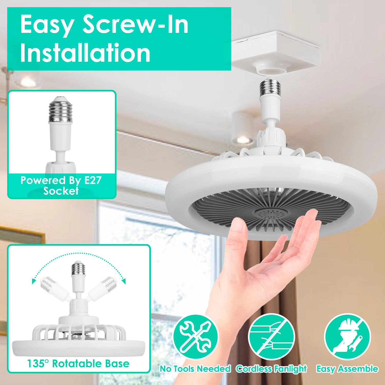 GBruno Dimmable Socket Ceiling Fan With Remote