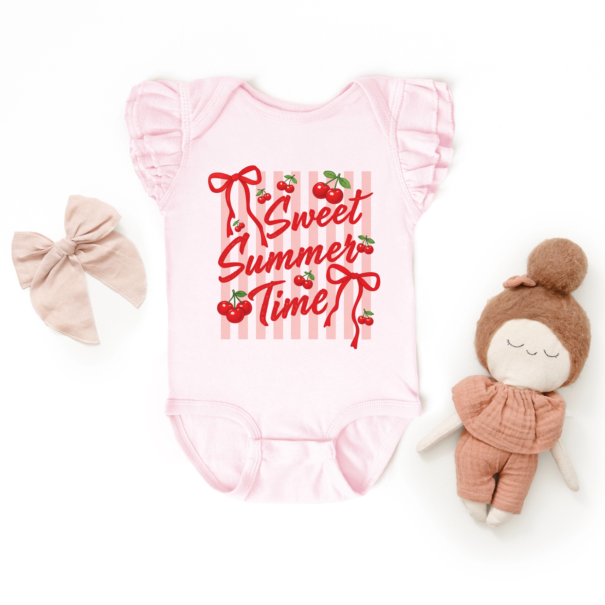 The Juniper Shop - Sweet Summer Time Cherries Coquette Baby Flutter Sleeve Bodysuit