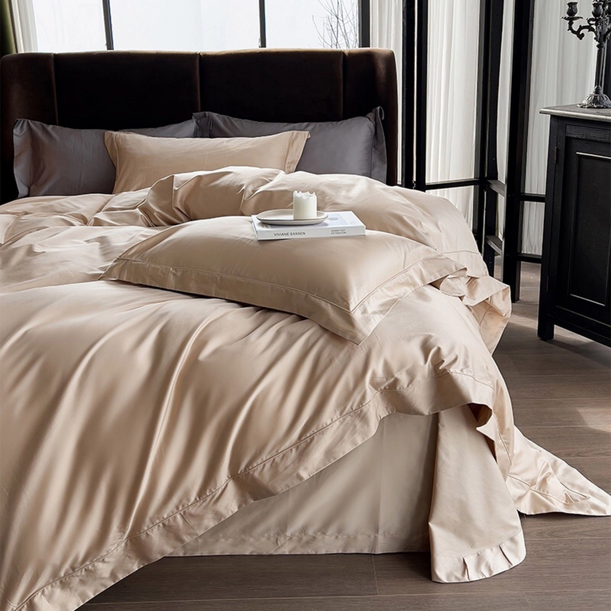 Alilang Unisex 4-Piece Cotton Washed Bedding Set with Duvet Cover Flat Sheet and Pillowcases Soft Smooth Finish