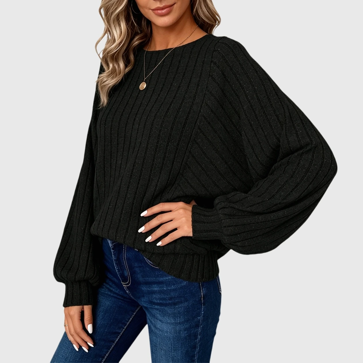 YesFashion Women's Batwing Sleeve Sweaters Long Crew Neck Loose Fit Fall Winter Tunic Top