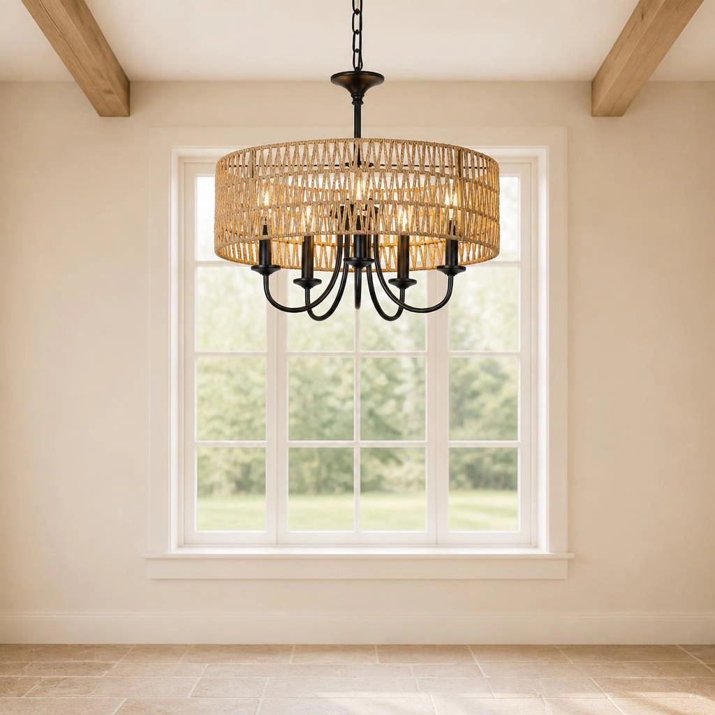 ELEMENT ACE Handwoven Rattan Metal Flush Mount Ceiling Light