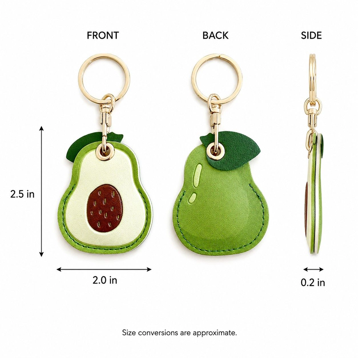 Alilang Women's Double-Sided Fruit Bag Charm Keychain with Stitched Detail and Gold-Tone Ring, Strawberry Red
