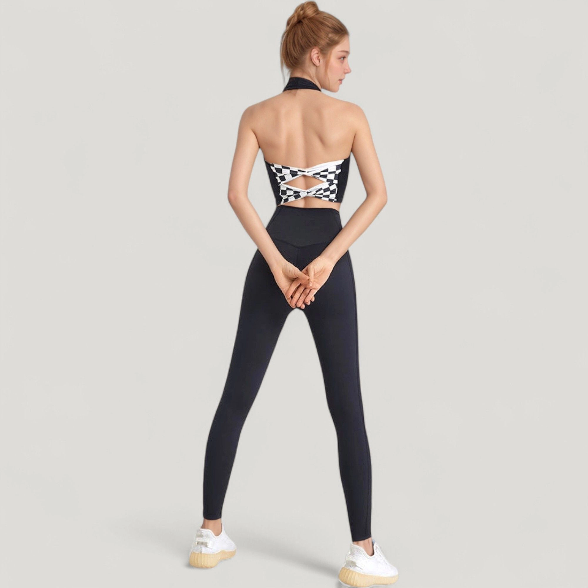 Anna-Kaci Women's Halter Neck Athletic Crop Top with Cross Back Detail and Stretch Fabric