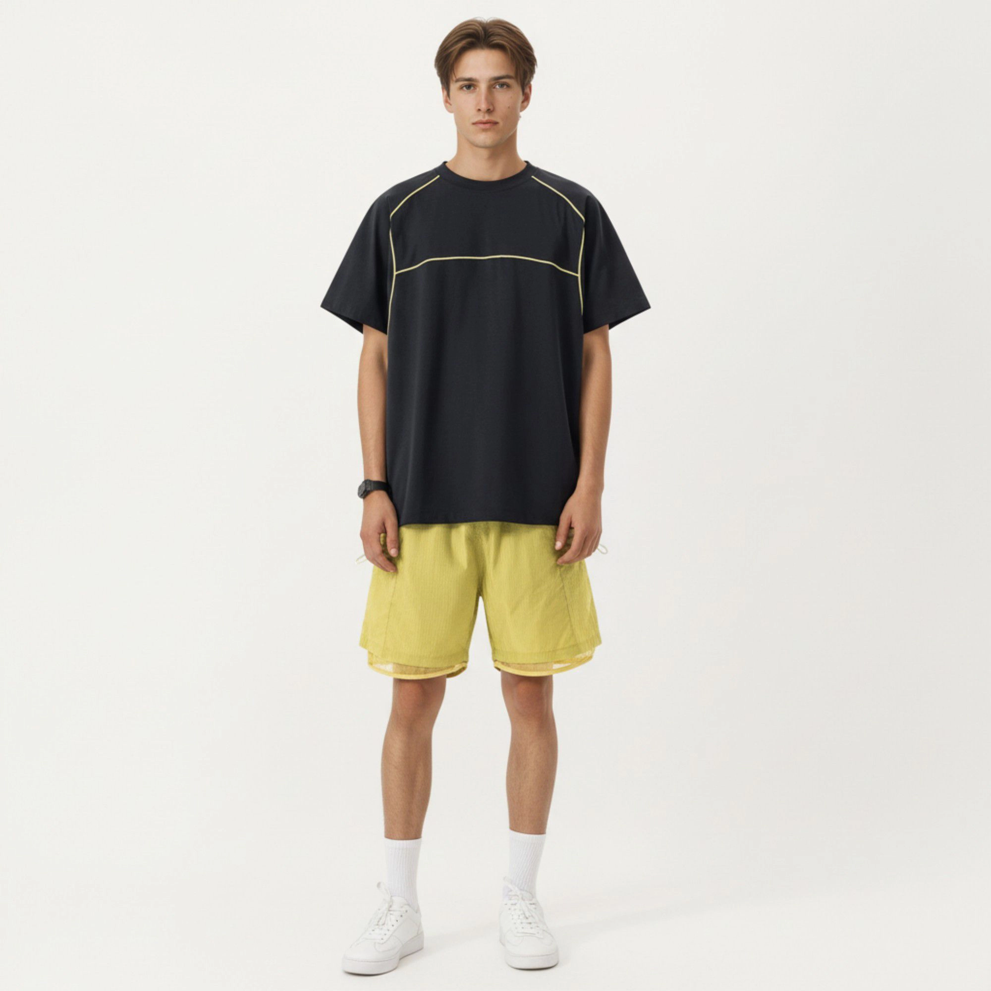 Alilang Men's Short Sleeve Athletic T-Shirt with Contrast Seam Detail Crew Neck Breathable Lightweight Fabric