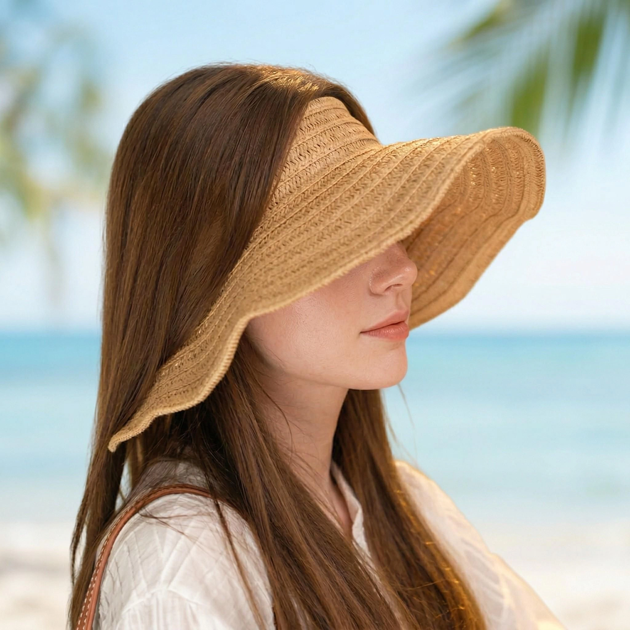 Anna-Kaci Women's Women Straw Sun Visor Hat Wide Brim Rollable Packable Adjustable Open Top Summer Hat