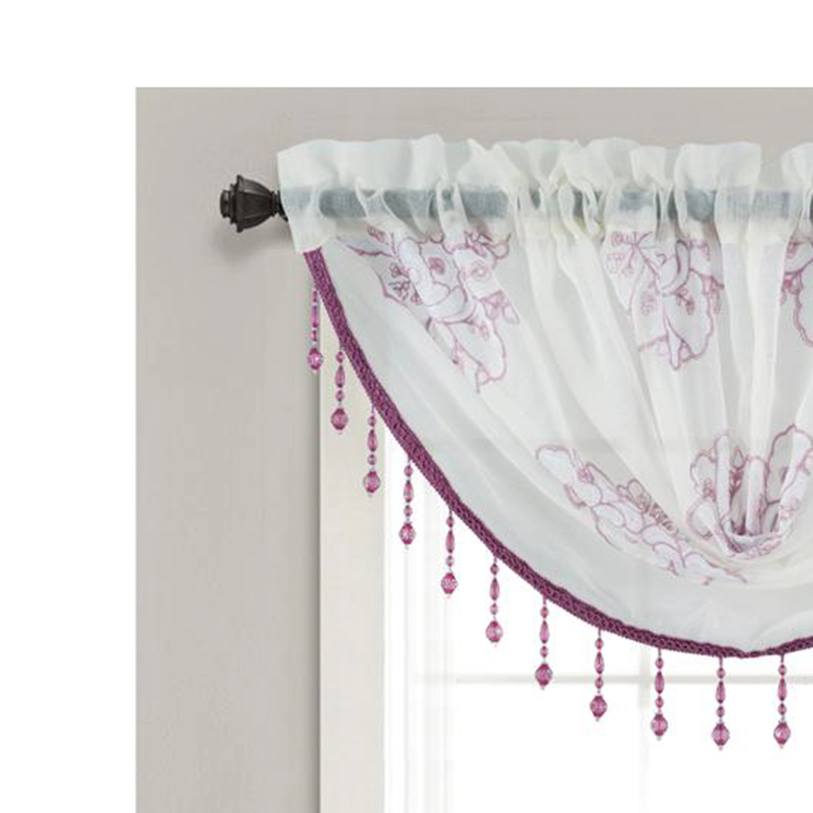 Olivia Gray Bergen Floral Embroidered 47 x 37 in. Swag Valance in Lilac