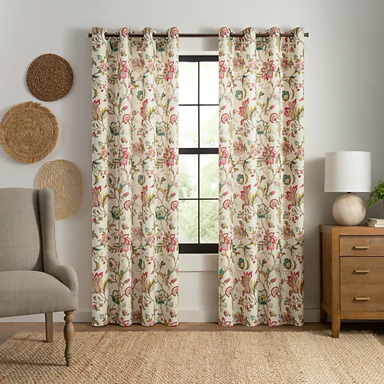 Ellis Curtain 100% Polyester Brissac Colrful Jacobean Pattern Grommet Curtain Panel Lined 50" x 84" Red