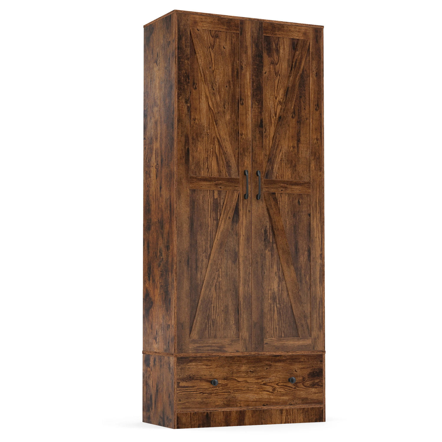 SUGIFT 72-in Tall 230-lb Capacity Rustic Brown Farmhouse Pantry Cupboard with 2 Doors and Bottom Drawer
