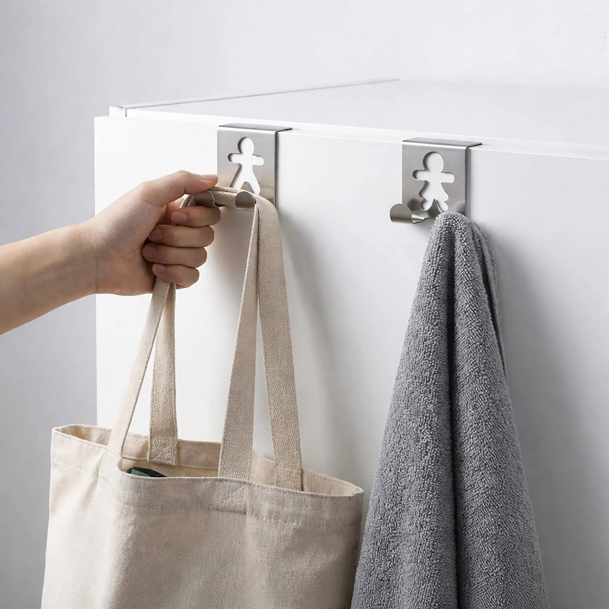 Evideco French Home Goods Set of 2 Over-the-Cabinet Towel Hooks - Metal Man and Woman Silhouettes, No-Drill Installation
