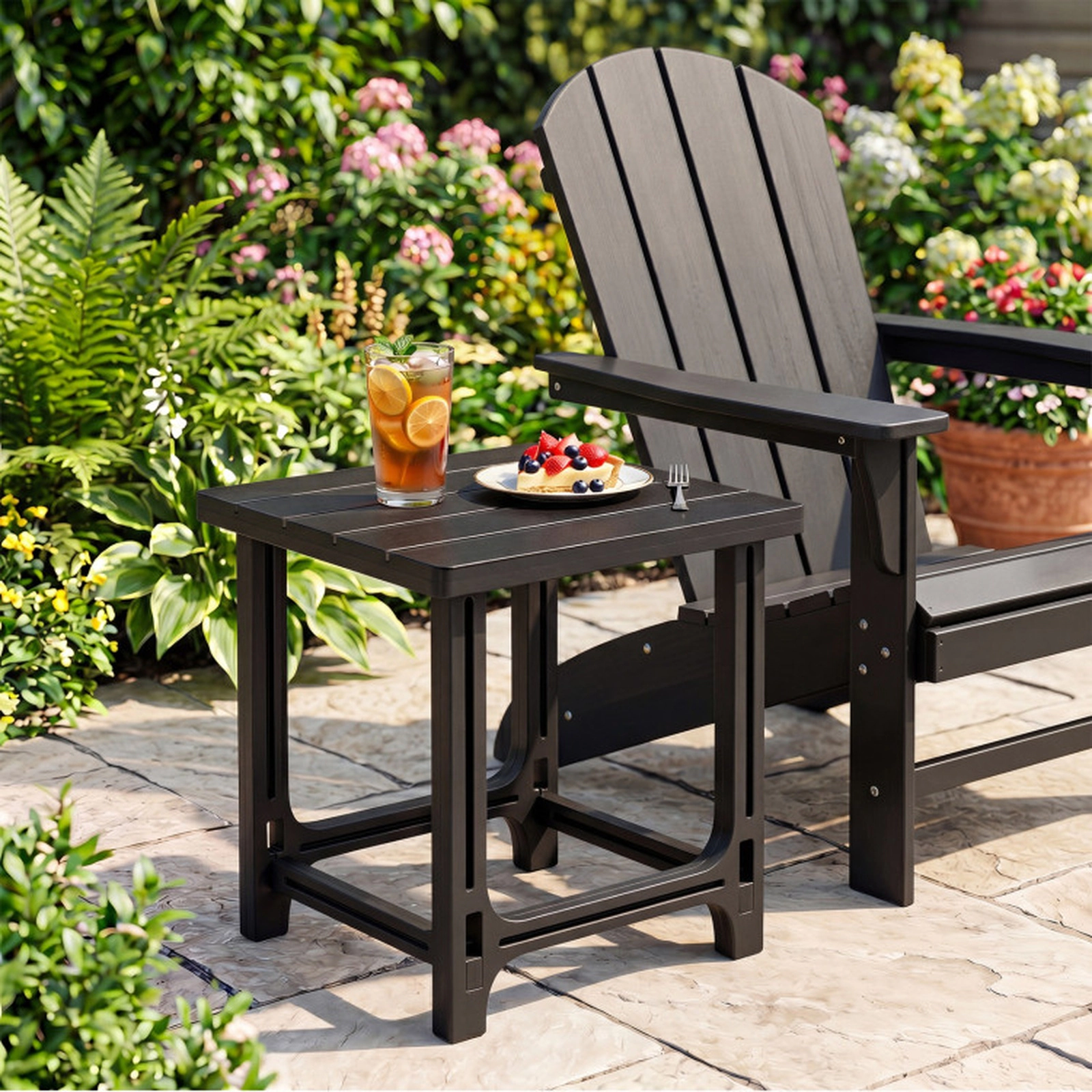 SUGIFT Slatted Surface 315-lb Black 18 in Outdoor HDPE Adirondack Side Table