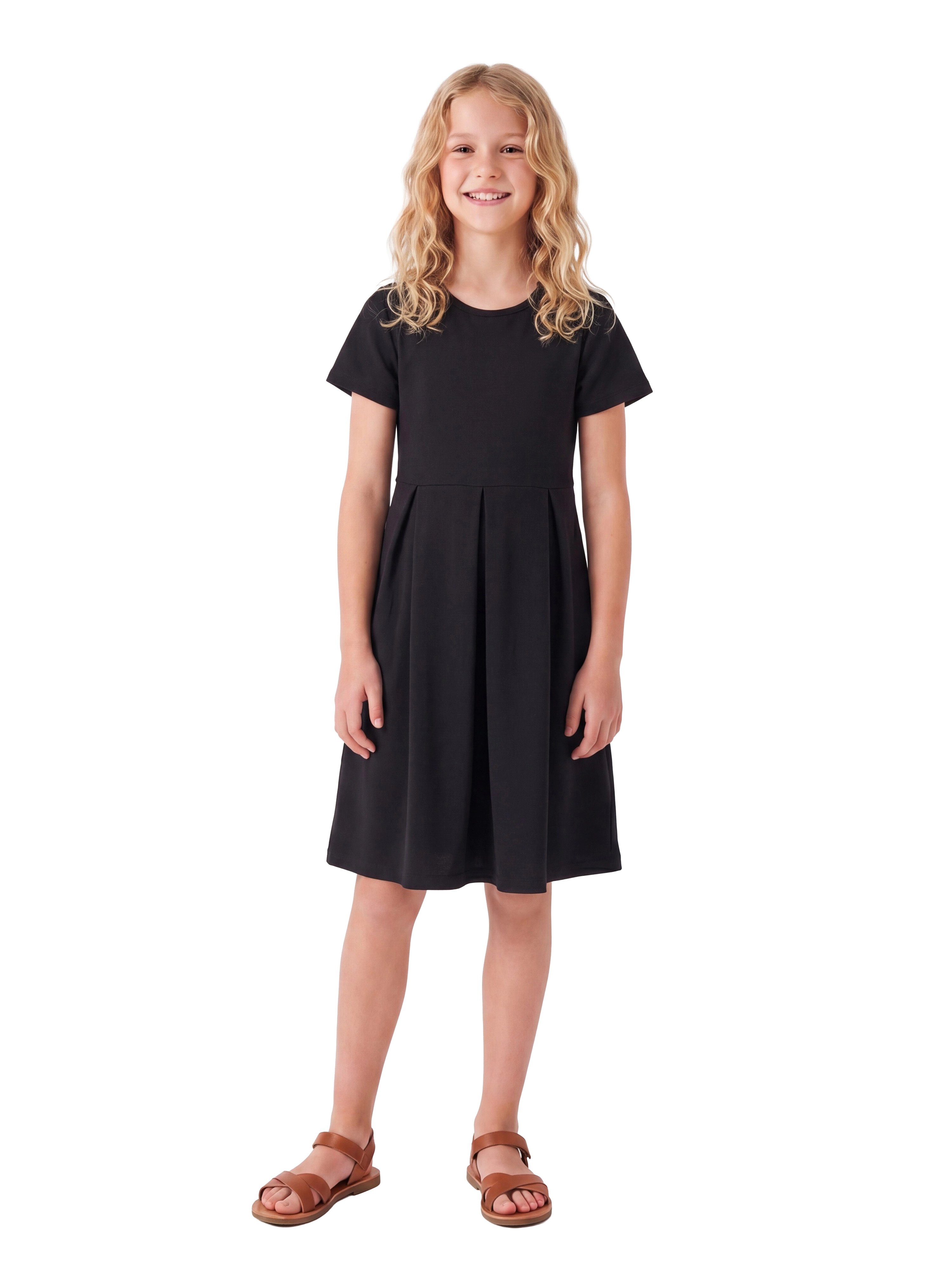 24sevenKid Essential Girls Short Sleeve Pleated Party Dress