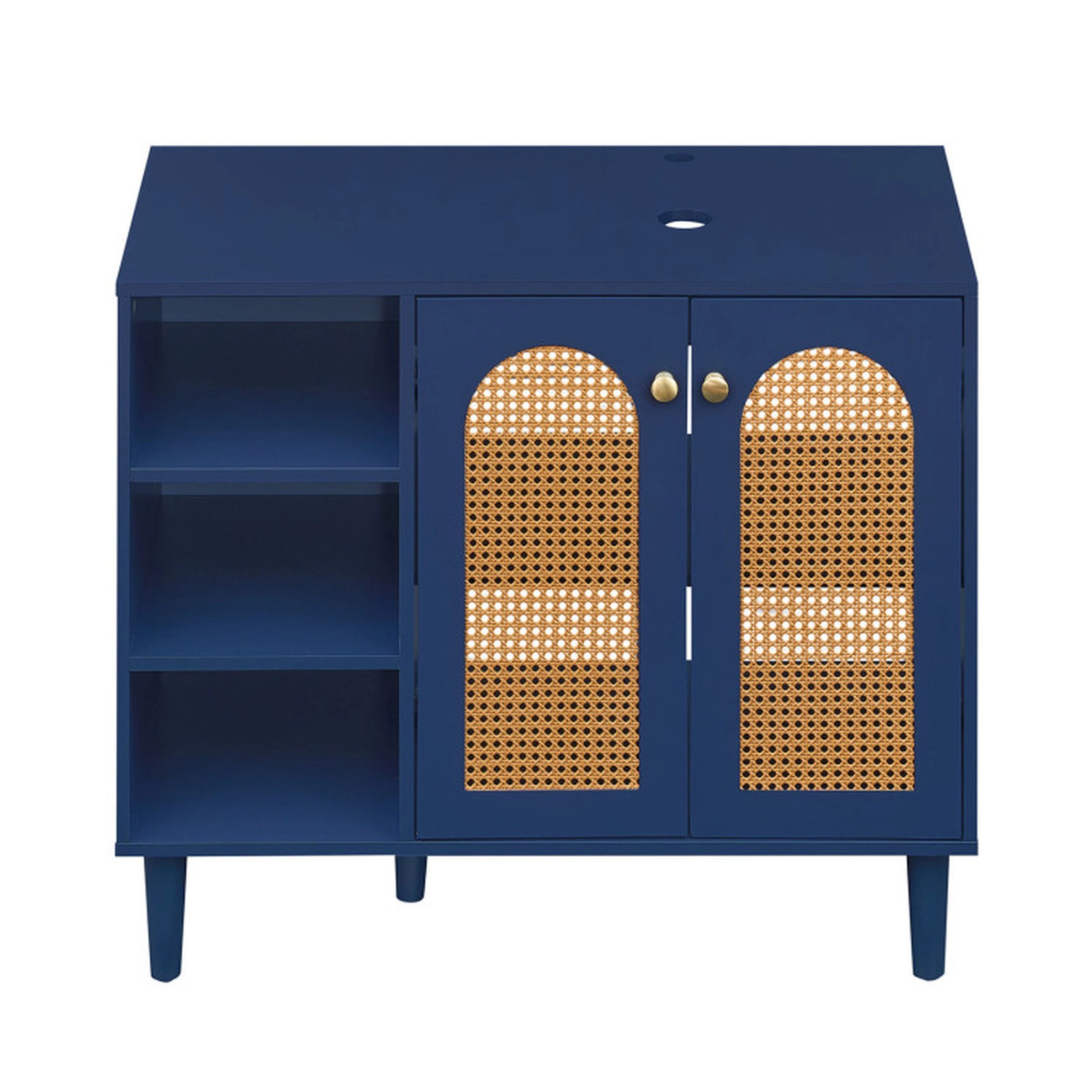 SUGIFT 36-in Under Sink Bathroom Cabinet for Vessel Sinks and Single-Handle Faucets 265-lb Top Capacity Navy + Natural