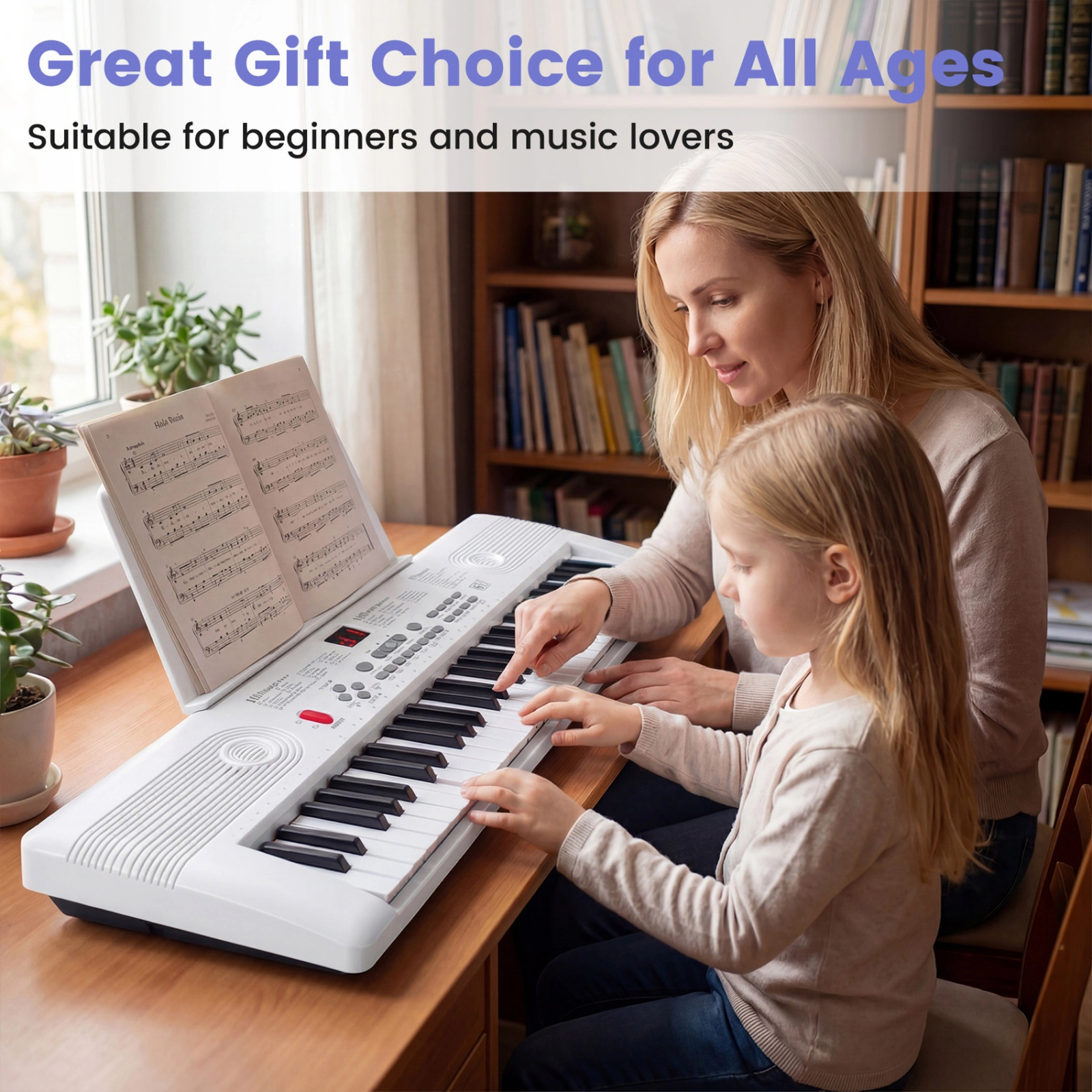 SUGIFT White 61-Key Portable Electric Digital Keyboard Piano with Mic Input Earphone Output and Carry Bag