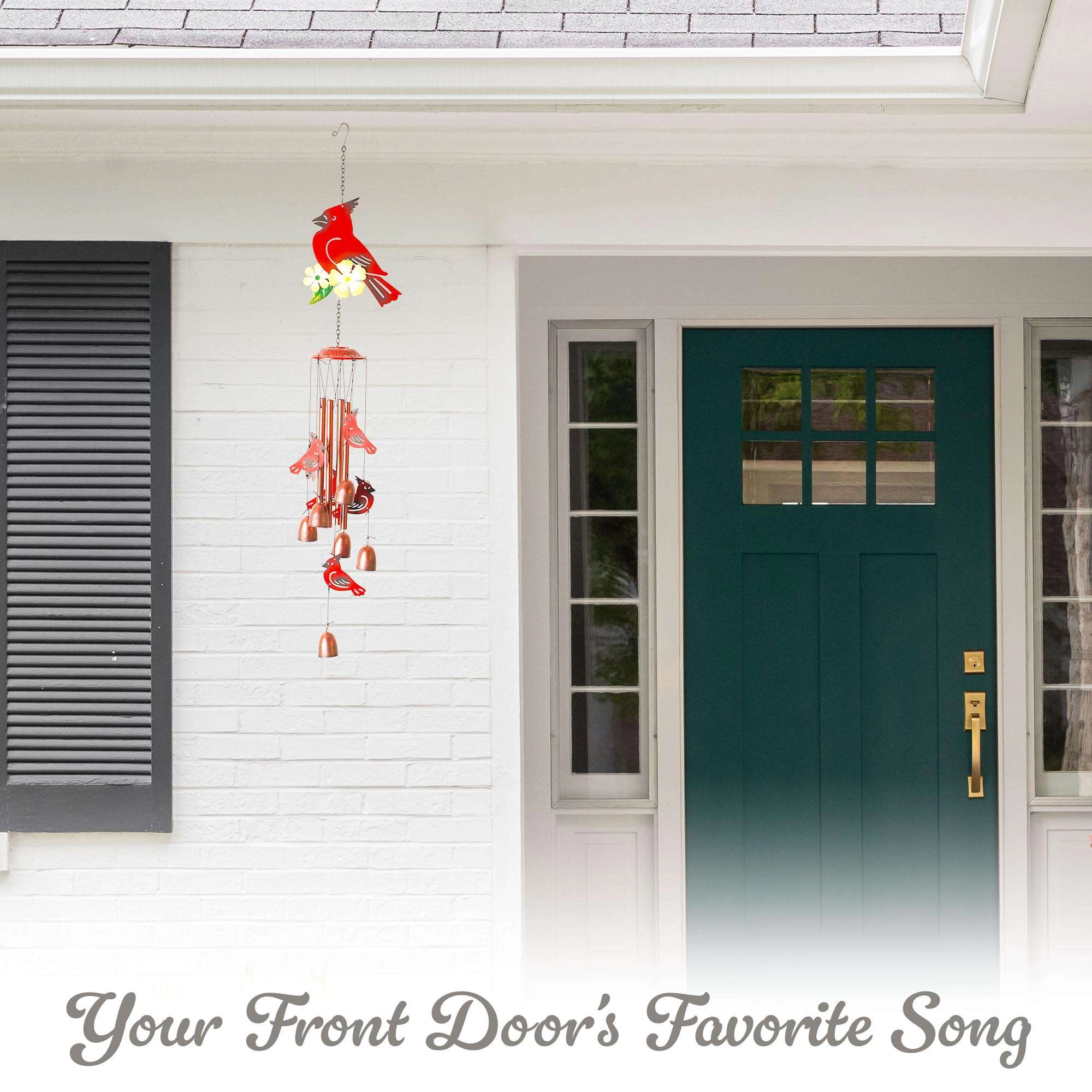 G128 34" Hand-Painted Red Cardinal Wind Chime - Metal Seashell Chimes for Garden Patio Porch