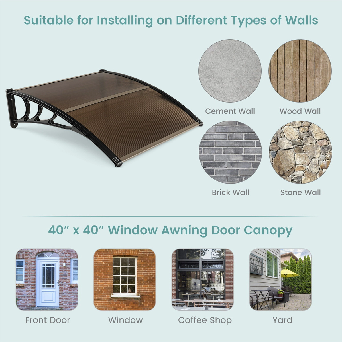 SUGIFT Coffee Polycarbonate Overhang Outdoor Door Awning Canopy