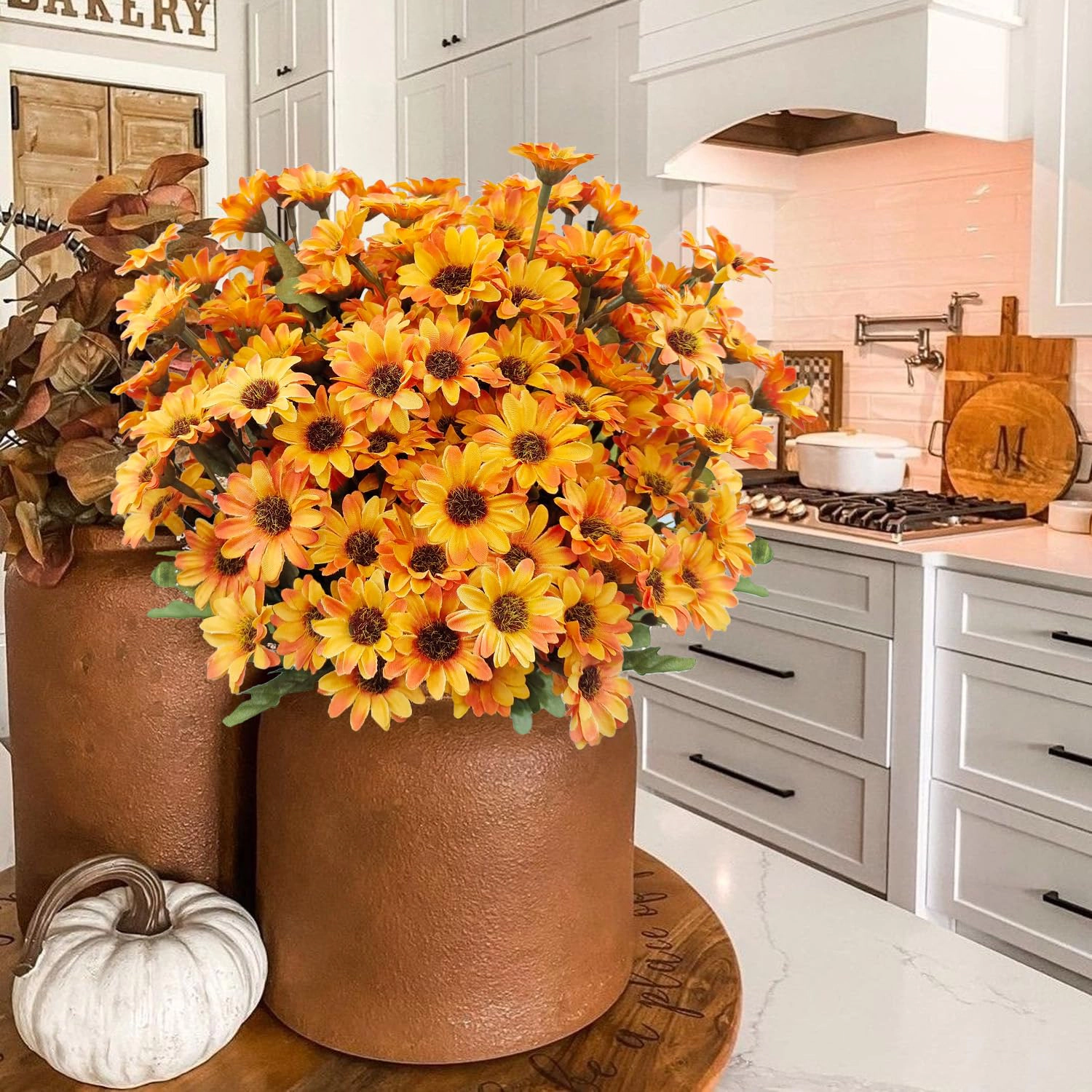 PUPWE Artificial Fall Mums Outdoor UV Resistant