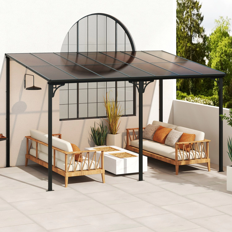 Hivvago Wall-Mounted Patio Gazebo Large Outdoor Hardtop Pergola With Sloped Polycarbonate Roof