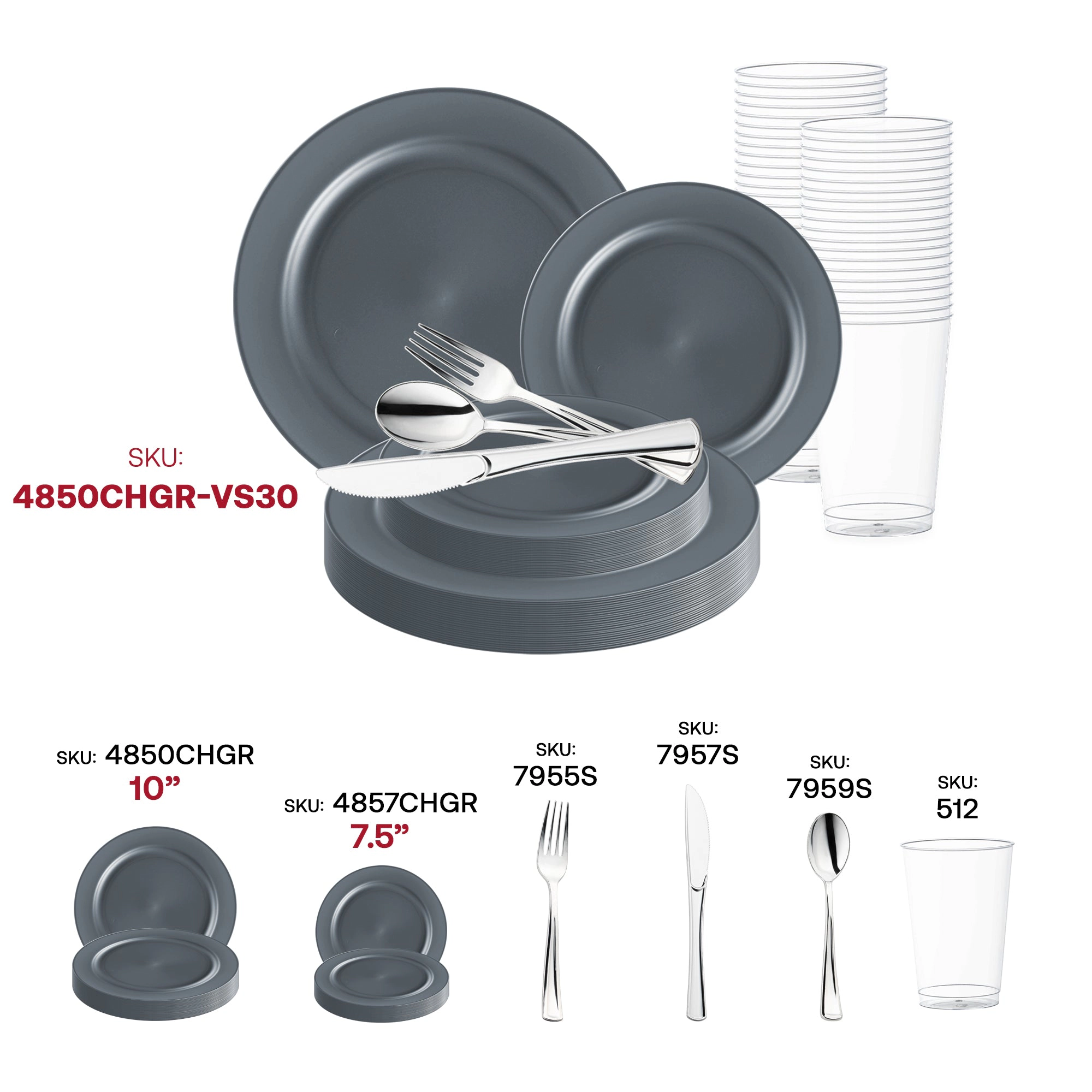 Smarty Had A Party Matte Charcoal Gray Round Disposable Plastic Wedding Value Set