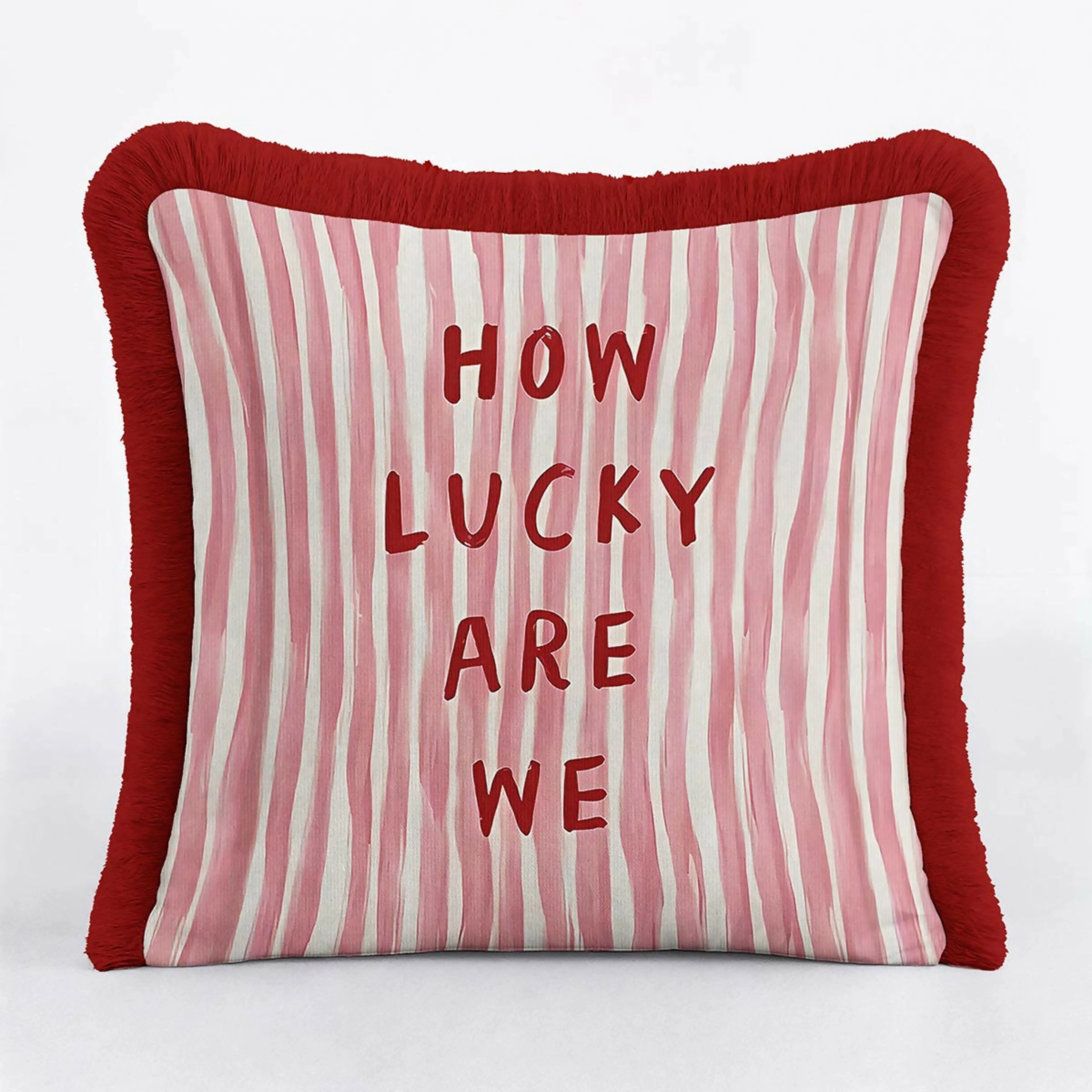 Wear Sierra Red and White Striped Fringed Set of 2 Throw Pillow Cover
