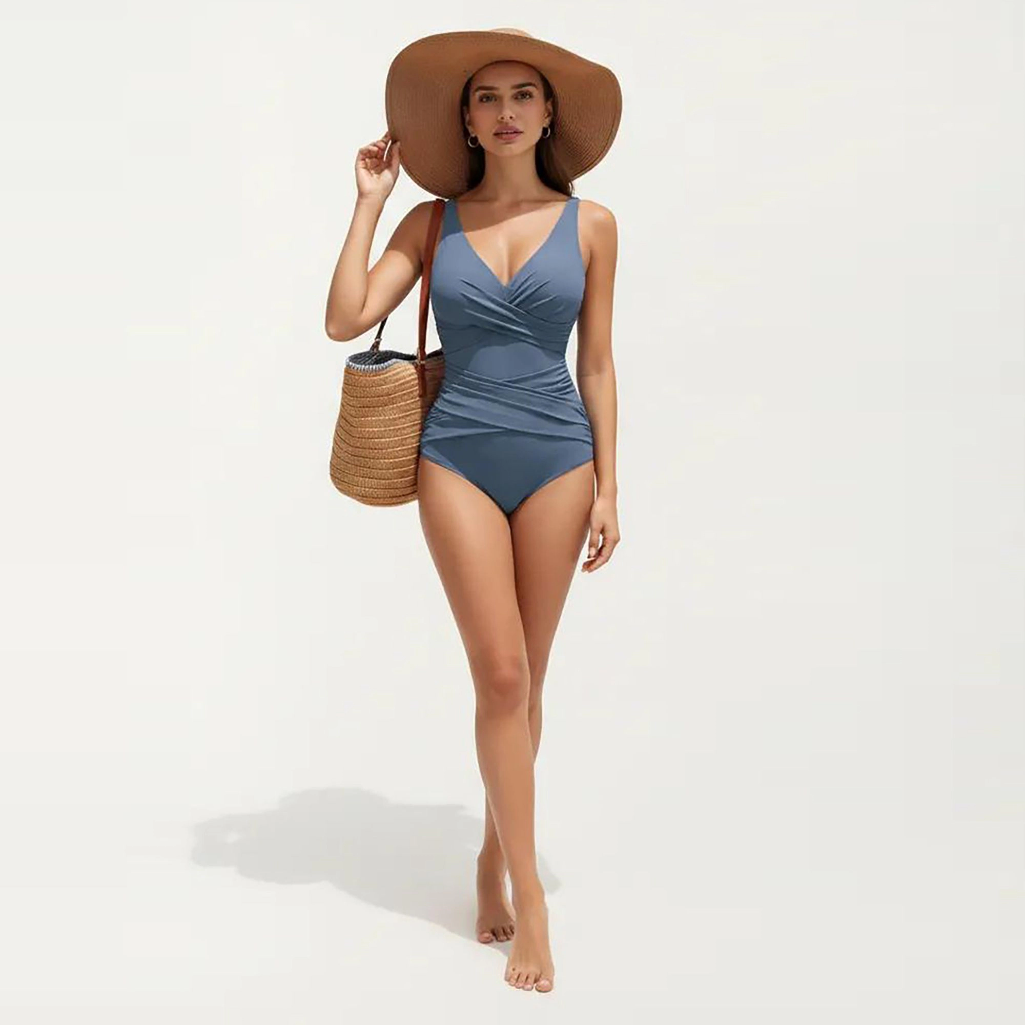 Anna-Kaci Women's Surplice V-Neck Ruched Crossover One-Piece Swimsuit