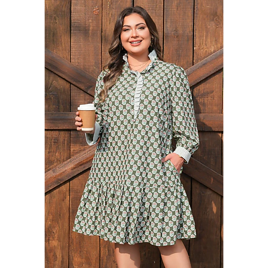 Threaded Pear Women's Olivia 4 Sleeve Floral PLUS Dress, Color