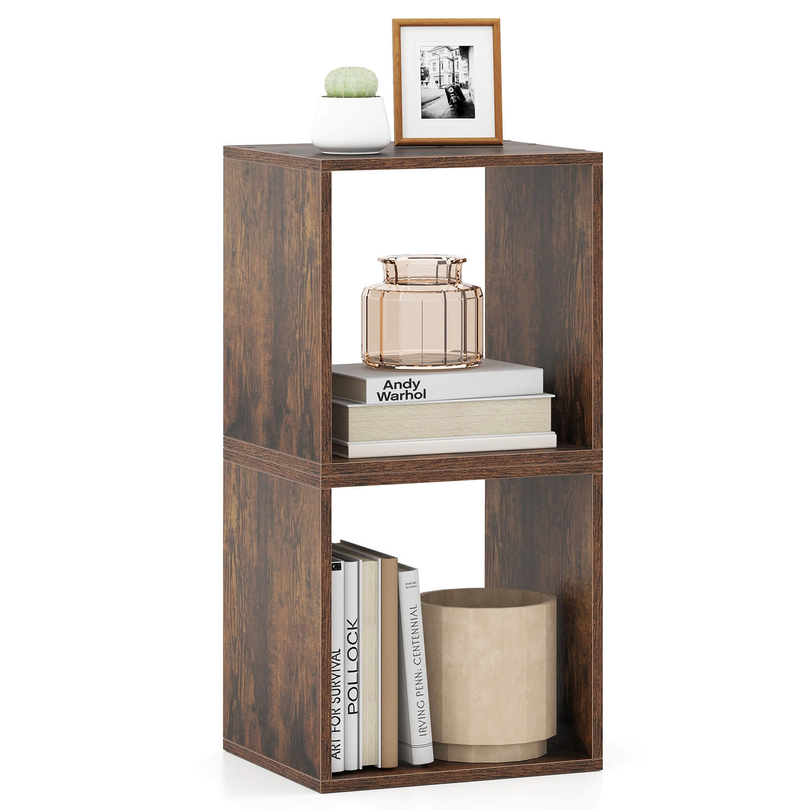 Costway 2PCS Stackable Storage Cube Free-standing Organizer Bookcase for Bedroom White