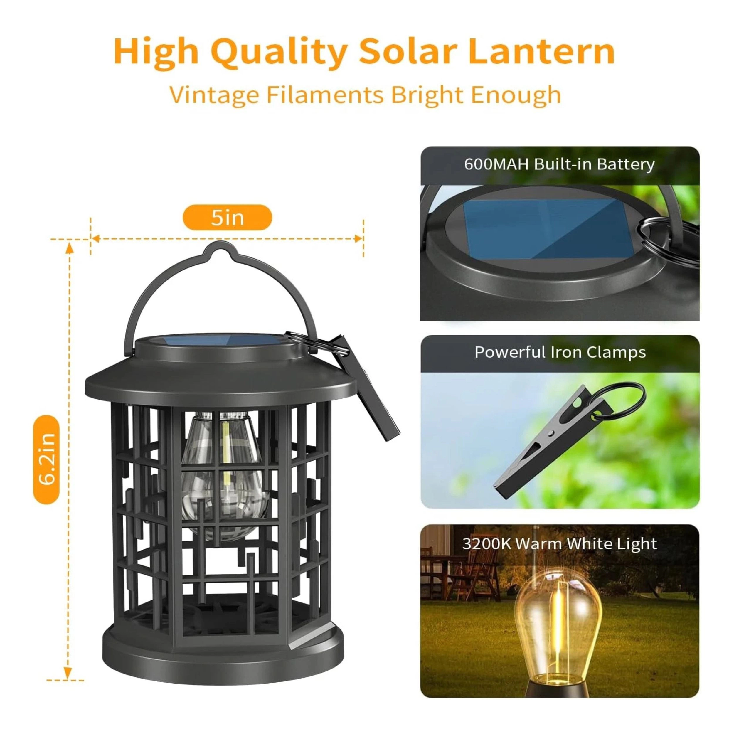 Home Collection Pack of 2 Solar LED Hanging Lanterns, Waterproof Warm White Outdoor Lights