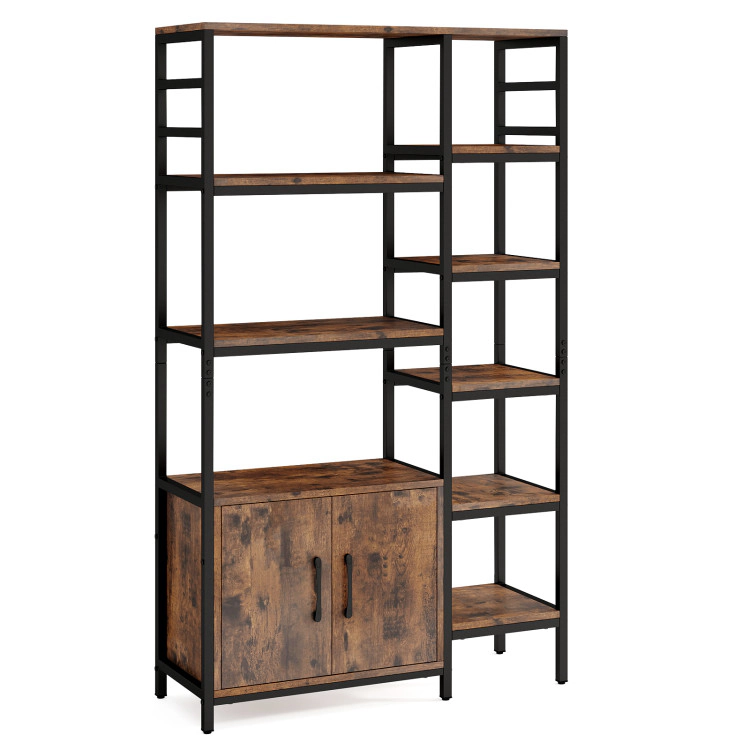 Hivvago Double Wide 8-Tier Bookshelf with 2-Door Cabinet for Living Room Home Office