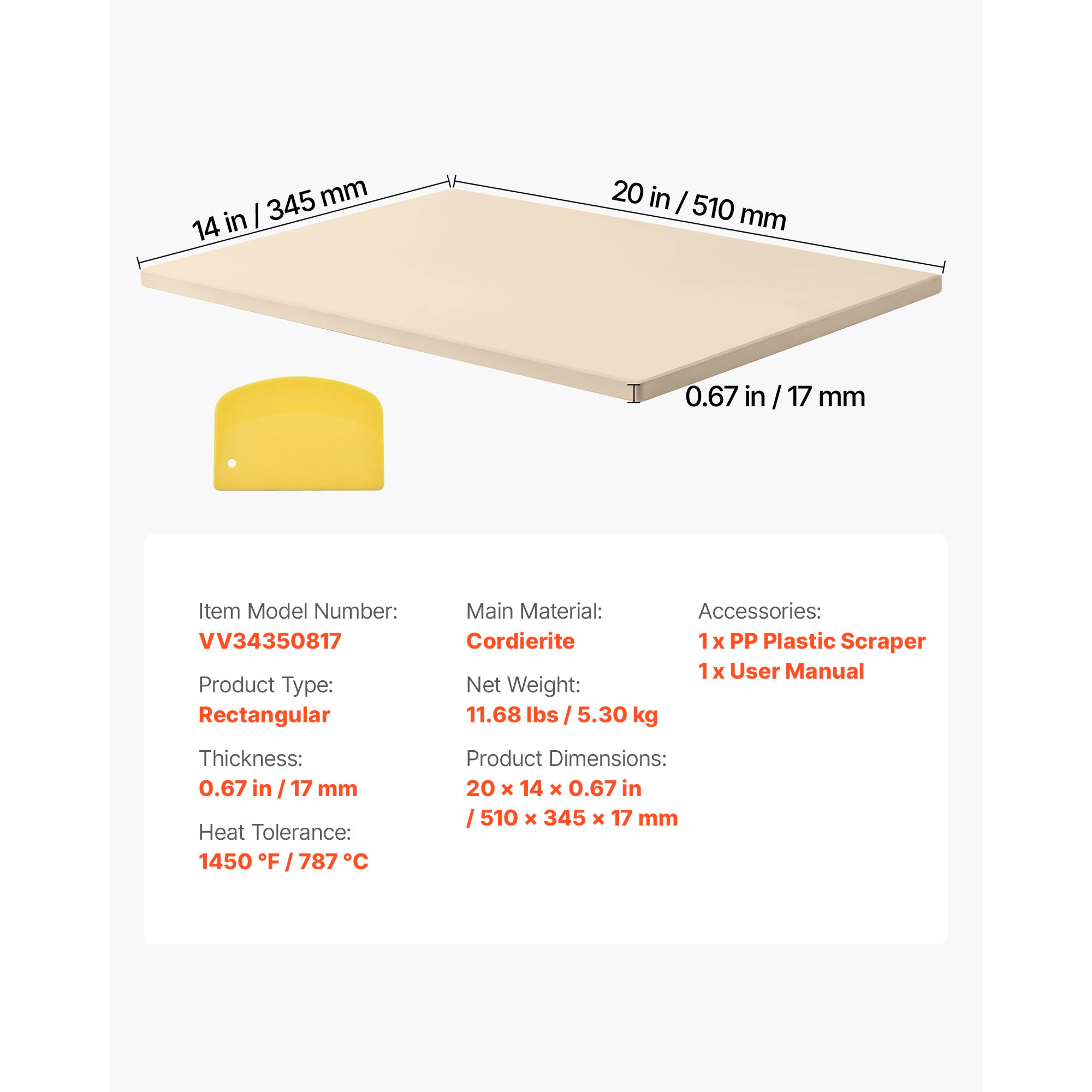 HONGGE Large Cordierite Pizza Stone 1450℉ Heat-Resistant for Oven BBQ