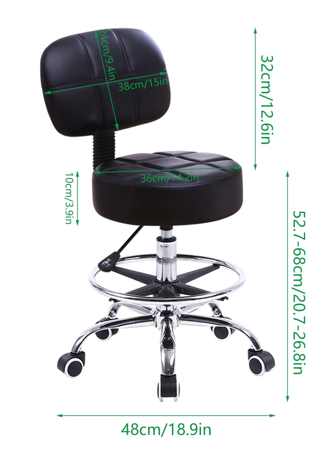 KKTONER Swivel Round Rolling Stool PU Leather with Adjustable Foot Rest Height Adjustable Task Work Drafting Chair with