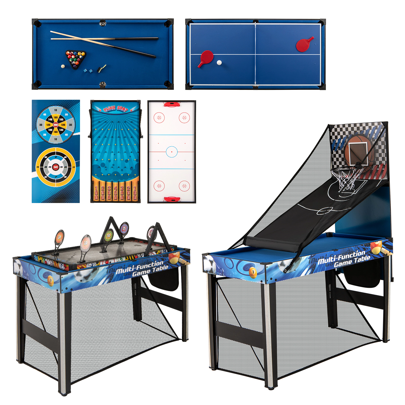 SUGIFT Blue 10-in-1 Combo Game Table Set with Basketball Archery and Billiards 48-in W 24-in D 62.5-in H