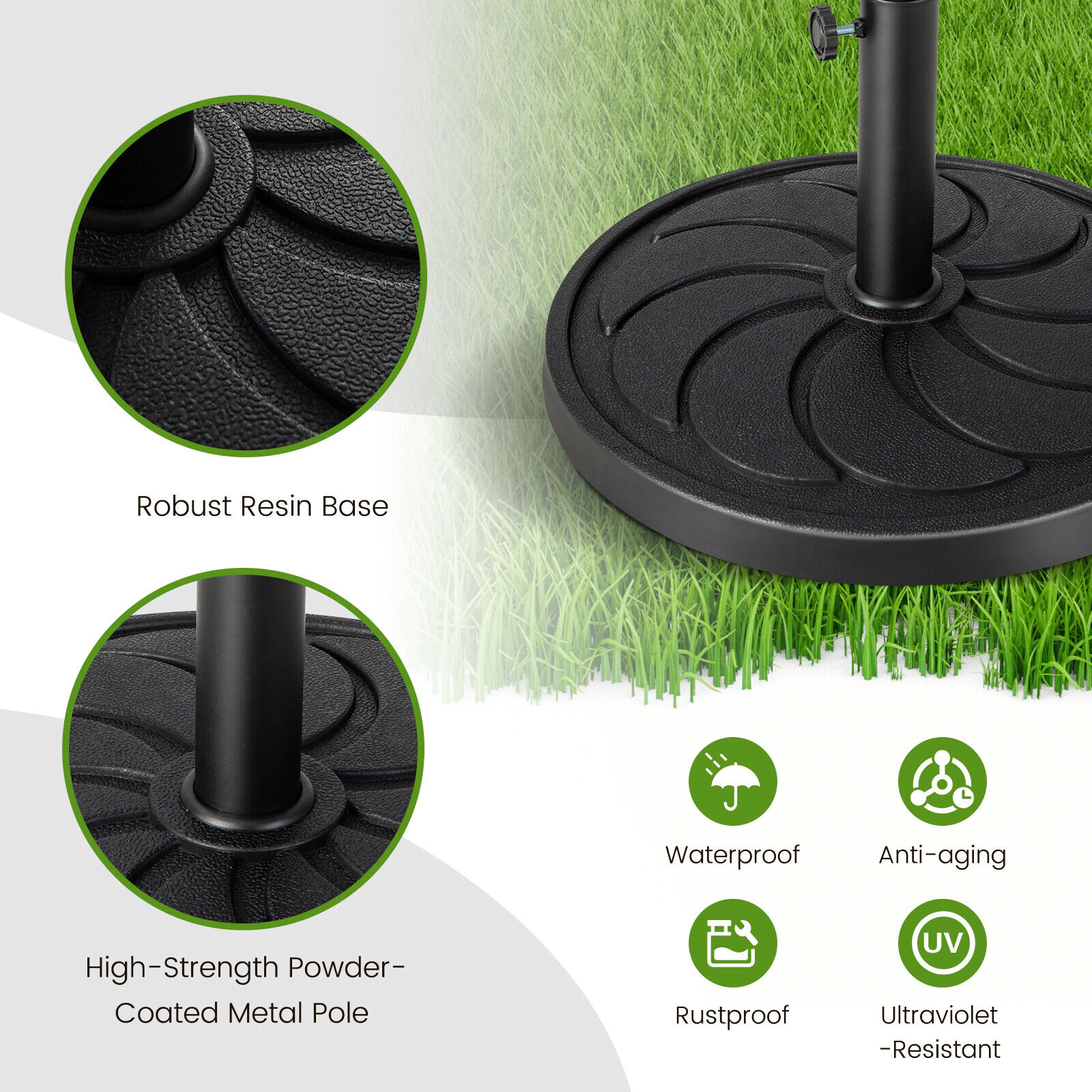 Slickblue 40 lb Resin Patio Umbrella Base with Metal Pole and Adapters Black