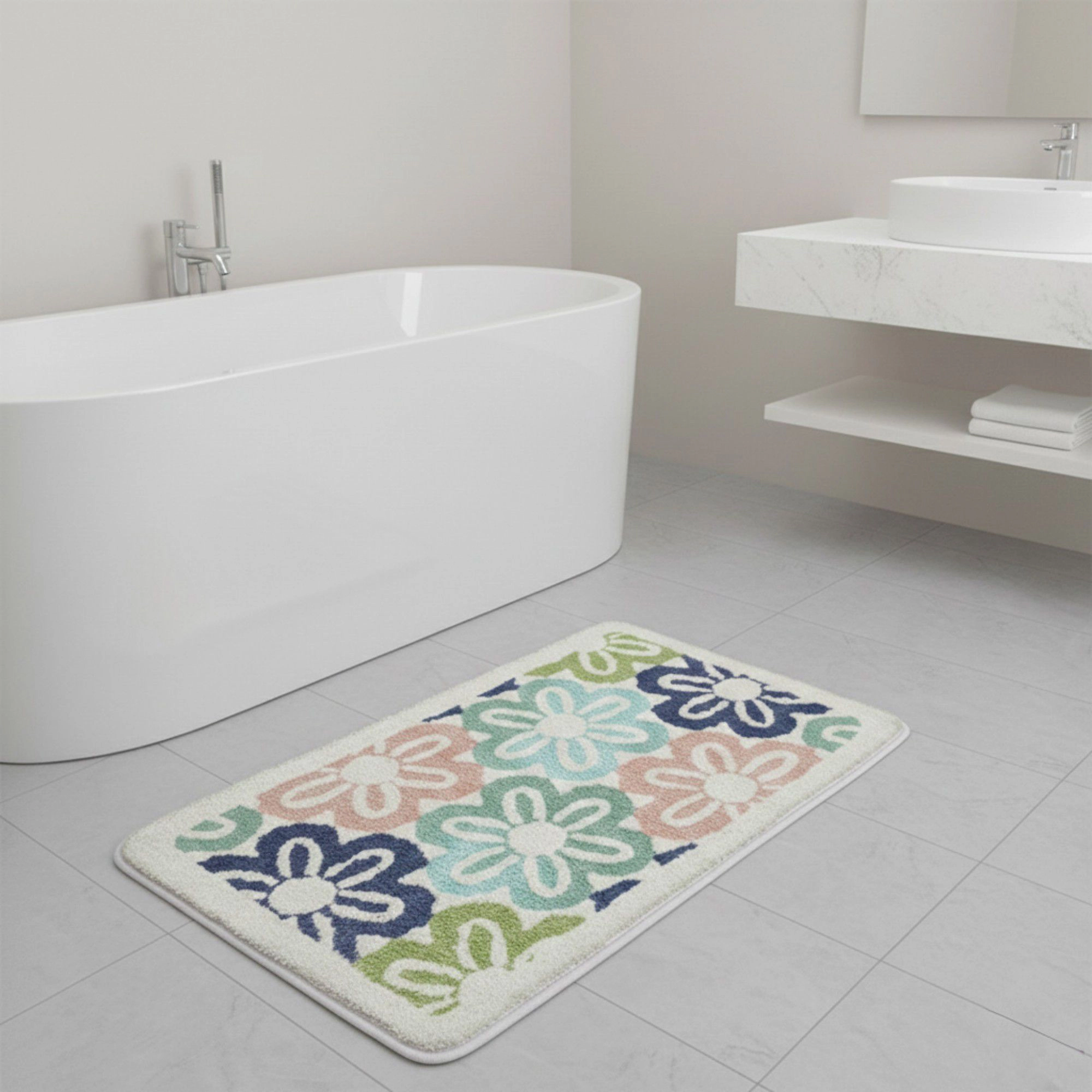Alilang Unisex Floral Pattern Soft Absorbent Bathroom Floor Mat with Non Slip Backing