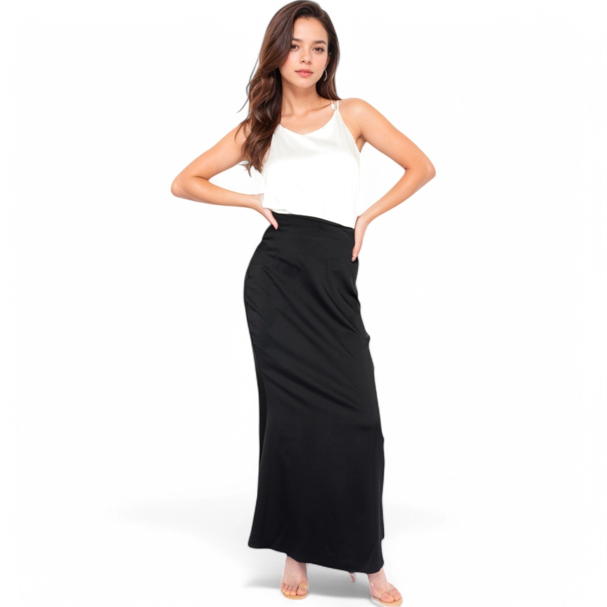 Anna-Kaci Women Satin High-Waist A-Line Maxi Skirt